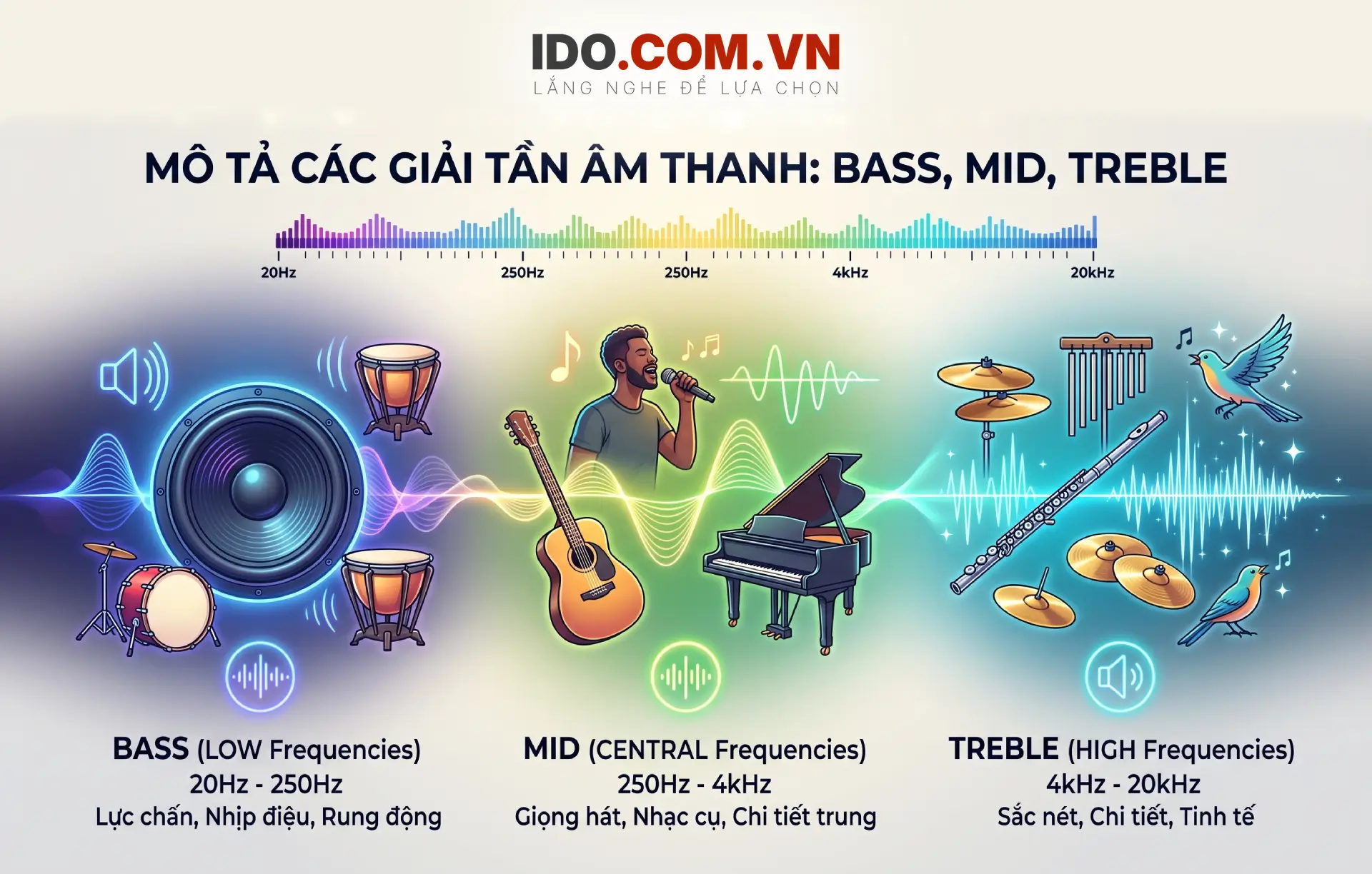 Giải Mã Thuật Ngữ Âm Thanh Cho Người Mới: Bass, Mid, Treble Là Gì?